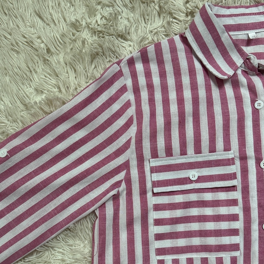 Boutique Striped Button-l Down Shirt 💗 Pink & White - Picture 5 of 16